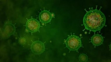 COVID-19. Coronavirus animasyon arka planı. 3B virüsler modeller.