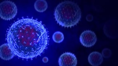 COVID-19. Coronavirus animasyon arka planı. 3B virüsler modeller.