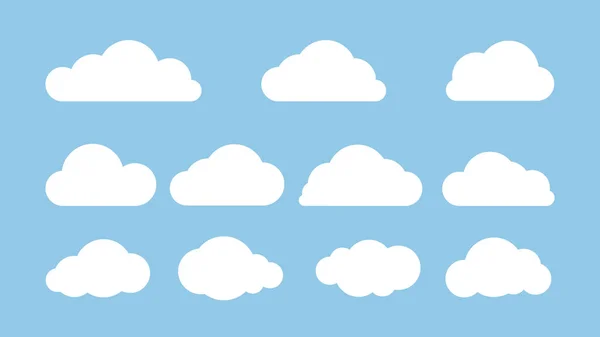 Conjunto de nuvens isoladas sobre fundo azul. Ilustração vetorial plana — Vetor de Stock