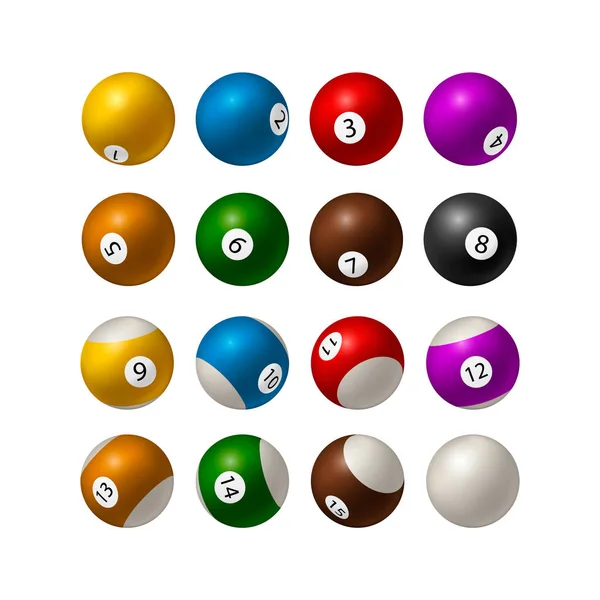 Set de bolas de billar aisladas sobre fondo blanco. Ilustración vectorial — Vector de stock