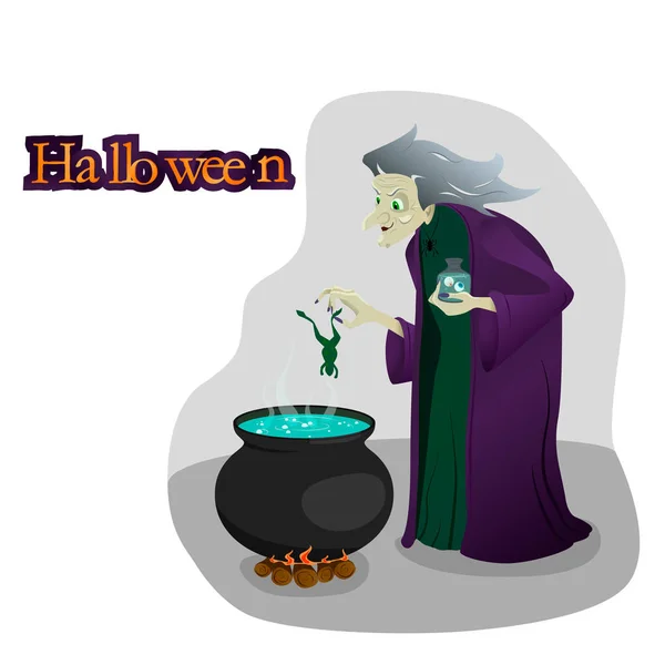 Häxa brygger potions. Halloween. vektorillustration — Stock vektor