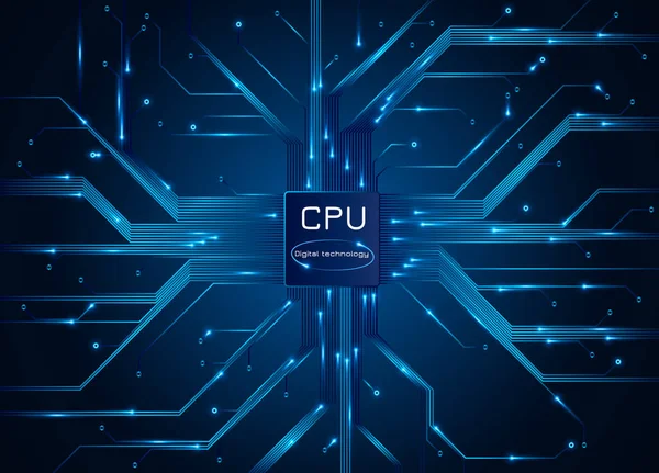 Επεξεργαστή του υπολογιστή. CPU τσιπ ηλεκτρονικών κυκλωμάτων με επεξεργαστή. Εικονογράφηση διάνυσμα — Διανυσματικό Αρχείο