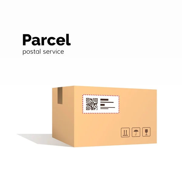 Ulaşım parsel. karton kutu kapsayıcı. QR Kod, kapalı parsel kutusu, paket kağıt kutu. paket Servisi, beyaz izole düz vektör çizim — Stok Vektör