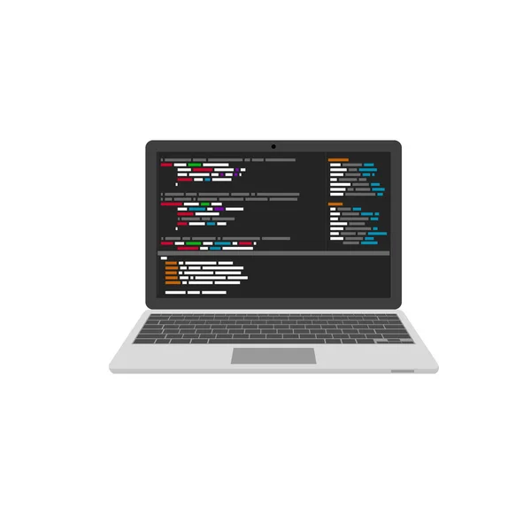 Pemrograman dan coding. Pengembangan situs web pada laptop. Ilustrasi vektor - Stok Vektor