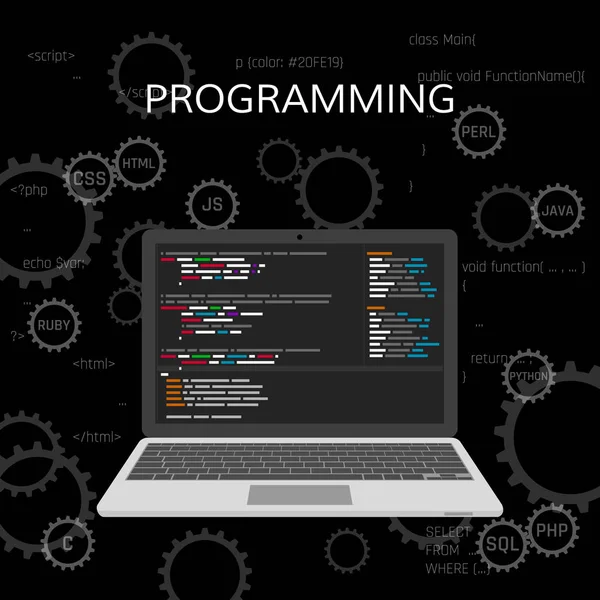 Программирование и кодирование. Концепция веб-разработки. вектор — стоковый вектор