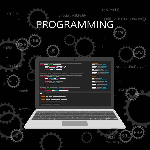 プログラミングとコーディングします。Web 開発のコンセプト。ベクトル — ストックベクタ