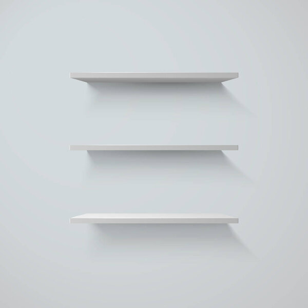 Set of white shelfs on a wall. vector illustration