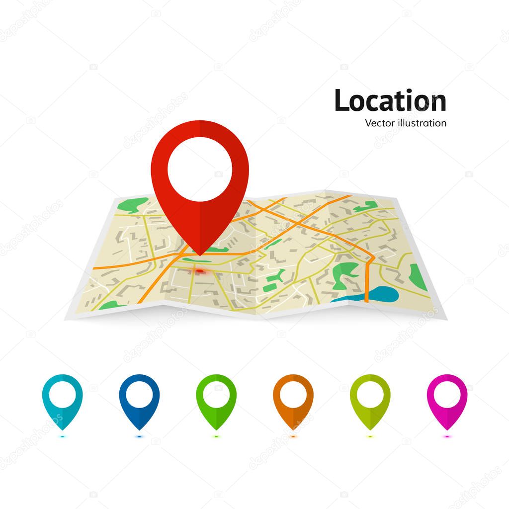 Set of marker pointer on map. map vector illustration. Modern plan pin pointer roadmap. GPS navigation systems. Vector illustration