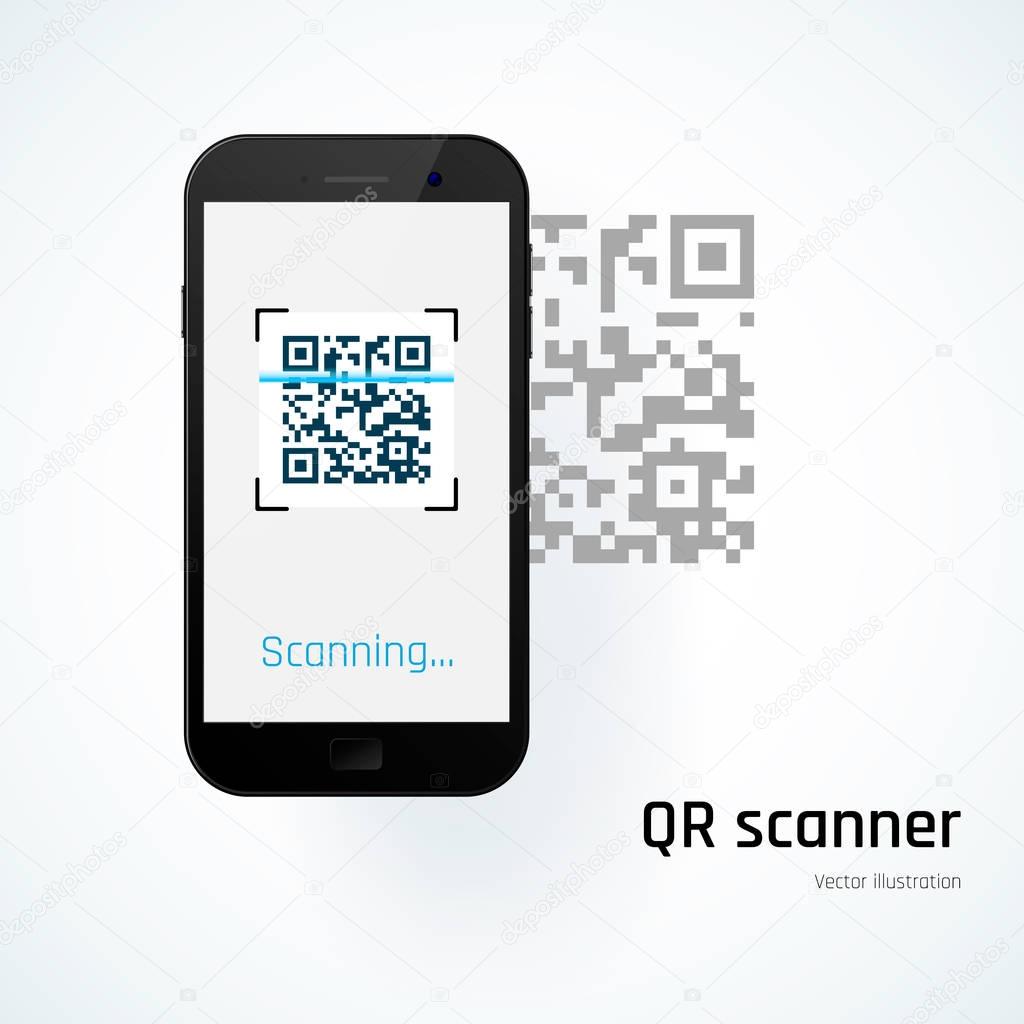 QR scanner. Mobile scans QR code. Vector illustration