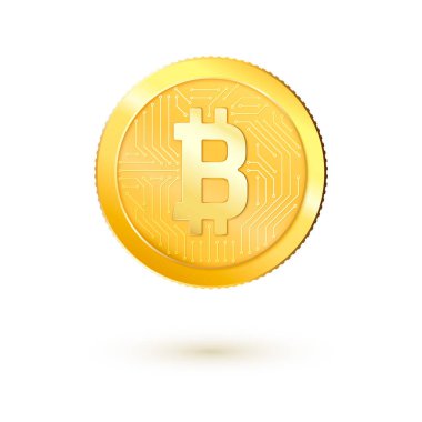 Altın bitcoin para. Gerçekçi 3d bitcoin. Vektör çizim