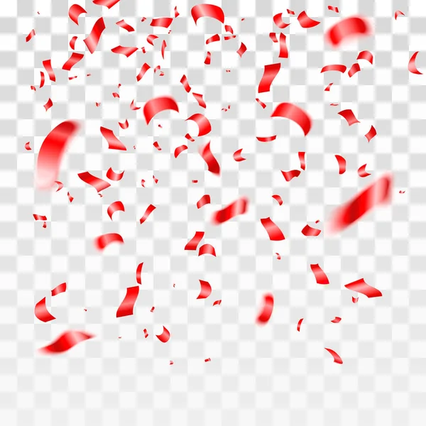 Konfeti merah pada latar belakang transparan. Merayakan peristiwa bahagia. Latar belakang pesta ulang tahun. Ilustrasi vektor - Stok Vektor