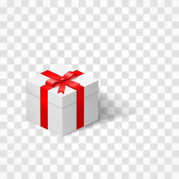 White box with a bow tied with ribbon isolated on transparent background. Present and surprise. Vector illustration