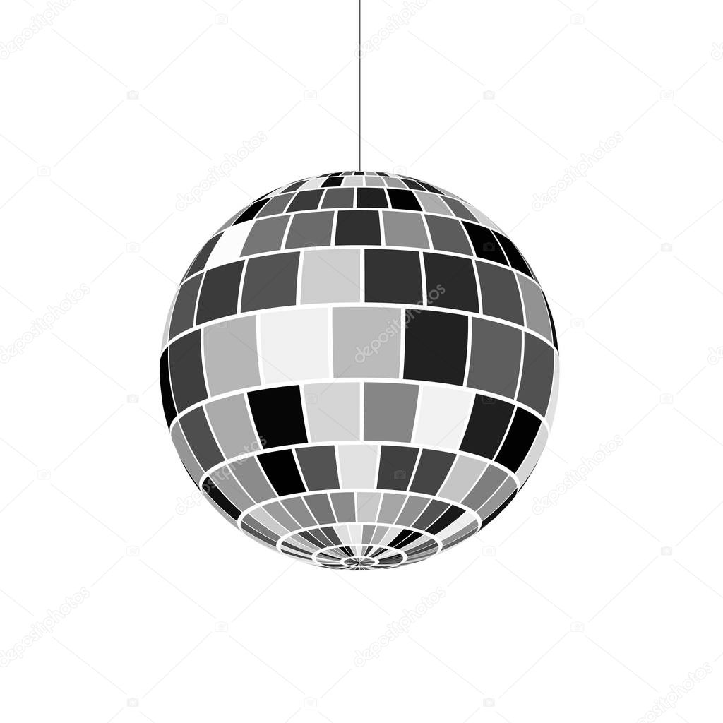 Disco ball icon. Nightlife of 70s. Retro disco party. Vector illustration