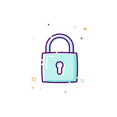 Asma kilit simgesi. İnce çizgi düz simgesi tasarım. Kişisel bilgilerin korunması. Vektör çizim