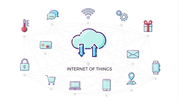 Pojem Internet věcí ikony. Tenká linie plochý design prvek fot Iot. Inteligentní koncept domova. Vektorové ilustrace izolované na bílém pozadí — Stockový vektor