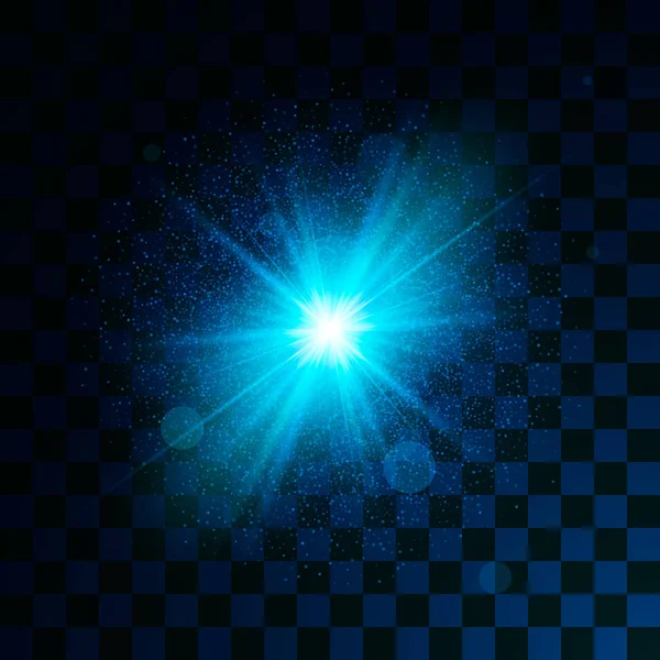 Efecto de brillo de luz brillante azul sobre fondo transparente. El polvo mágico de las estrellas provoca un efecto de luz en la explosión. Ilustración vectorial — Archivo Imágenes Vectoriales