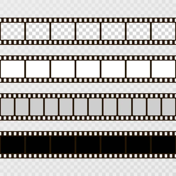 Filmstreifen-Set. Filmsammlung für die Kamera. Kino-Rahmen. Vektorvorlage auf transparentem Hintergrund — Stockvektor
