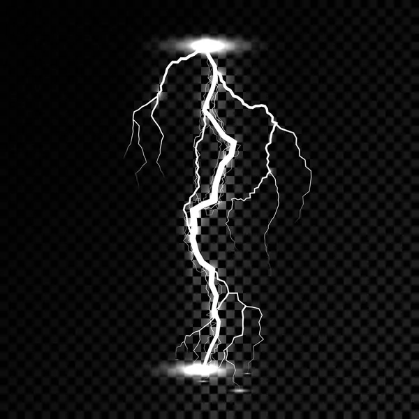 Lightning flash světlo hrom jiskru. Vektor bolt lightning nebo elektřiny výbuch bouře nebo thunderbolt na průhledném pozadí — Stockový vektor