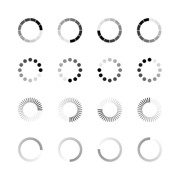 Caricamento icona impostata. Modello semplice di gradualmente caricare o scaricare indicatore. Illustrazione vettoriale isolata su sfondo bianco — Vettoriale Stock