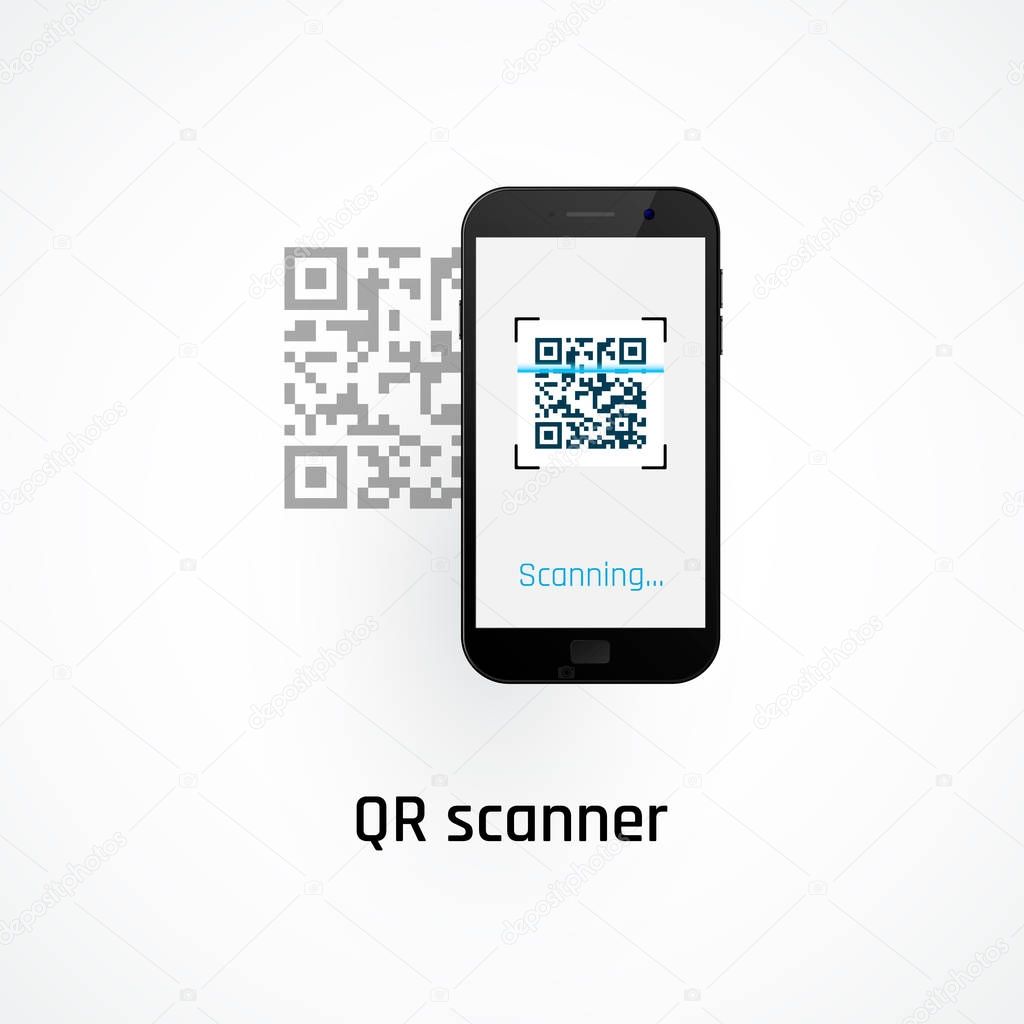 Mobile phone qr code scanning concept. Vector illustration isolated on white background