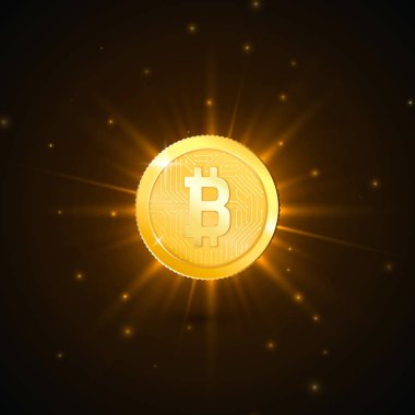 Kripto Döviz altın madeni para ile bitcoin sembolü. Fütüristik teknoloji dijital para kavramı. Vektör çizim