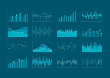 Hud ve Infographic öğeleri kümesi. Veri analizi ve analytics görselleştirme. Fütüristik kullanıcı arabirimi. Vektör illüstrasyon izole koyu arka plan üzerinde