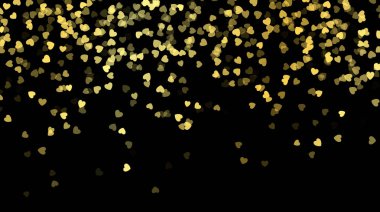 Altın kalpler düşmüş. Sevgililer günün kutlu olsun. Vektör illüstrasyon izole karanlık 