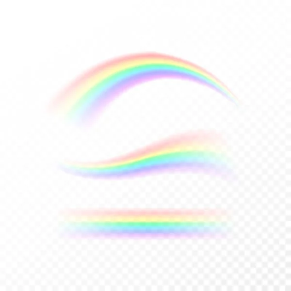 Abstraktní Rainbow v různých tvarech. Spektrum světla, sedm barev. Vektorové ilustrace izolované na průhledné pozadí, samostatný — Stockový vektor