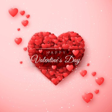 Sevgililer tebrik kartı yürekleri. Benim Sevgililer davetiye şablon tarafından. St. Valentine's Day için bir tebrik kartı kavramı. Vektör illüstrasyon izole, pembe arka plan