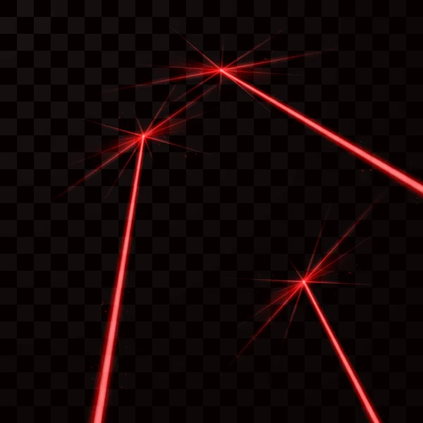 Conjunto de raios laser vermelhos. Raios de luz vermelha. Ilustração vetorial isolada sobre fundo escuro —  Vetores de Stock