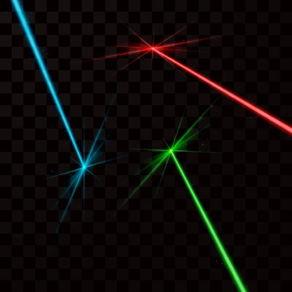 Conjunto de rayos láser de color. Ilustración vectorial aislada sobre fondo transparente — Vector de stock