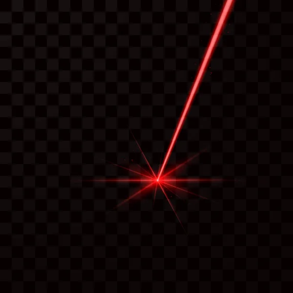 Reális piros lézer gerenda. Vörös fény fénysugár. Elszigetelt sötét háttér vektor illusztráció — Stock Vector
