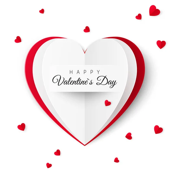 Tarjeta de felicitación de San Valentín con la inscripción de un feliz Día de San Valentín. Concepto de tarjeta de felicitación en forma de corazón de papel. Ilustración vectorial aislada sobre fondo blanco — Vector de stock