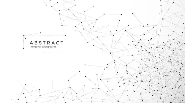 Streszczenie tło cząstek. Bałagan w sieci. Węzły są połączone w sieci web. Futurystyczny splotu tablicy danych big data. Atomowej i molekularnej wzór. Wektor ilustracja na białym tle — Wektor stockowy