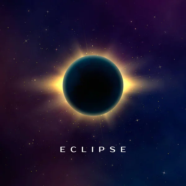 Fondo abstracto oscuro con un eclipse solar. Eclipse total del sol. Ilustración vectorial realista — Archivo Imágenes Vectoriales