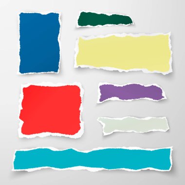 Kağıt pieses yırtık renk kümesi. Hurda kağıt. Beyaz arka plan üzerinde izole vektör çizim