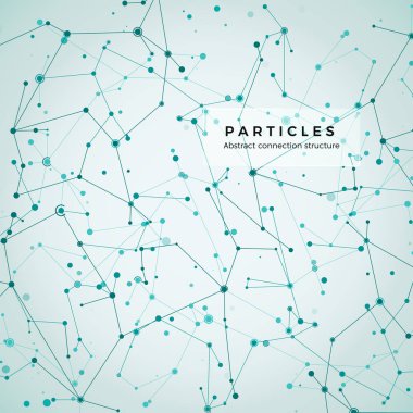 Düğüm, noktalar ve çizgiler. Soyut parçacıklar geometrik grafik arka plan. Atom, molekül ve iletişim yapısı. Büyük veri bileşikler ile karmaşık. Dijital veri görselleştirme. Vektör çizim