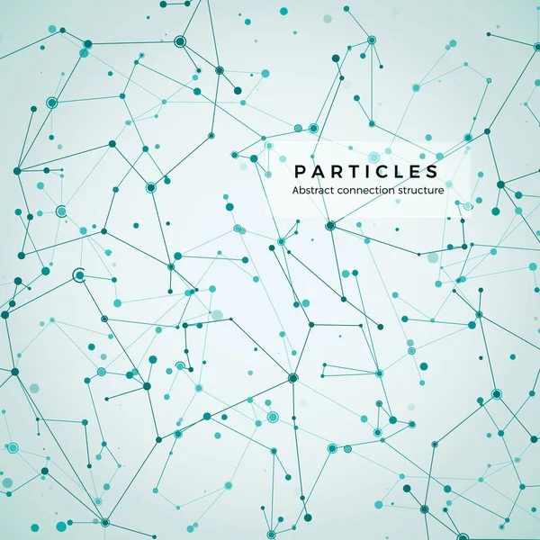 Nodo, puntos y líneas. Fondo gráfico geométrico de partículas abstractas. Estructura de átomo, molécula y comunicación. Complejo de macrodatos con compuestos. Visualización digital de datos. Ilustración vectorial — Vector de stock