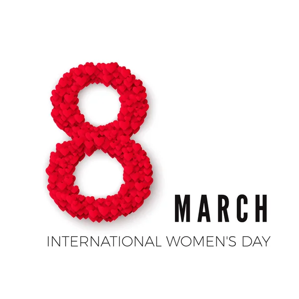 Διεθνών ευτυχισμένη γυναικών μέρα γιορτή έννοια. με κομψό καρδιά διακόσμηση κειμένου 8η Μαρτίου σε άσπρο φόντο. Εικονογράφηση διάνυσμα — Διανυσματικό Αρχείο