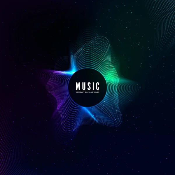 Radial sound wave curve with light particles. Colorful equalizer visualisation. Abstract colorful cover for music poster and banner. Vector background — Stock Vector