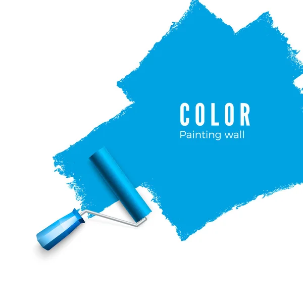 Pintura de rodillo. Color textura de pintura al pintar con un rodillo. Pintando la pared en azul. Ilustración vectorial aislada sobre fondo blanco — Vector de stock