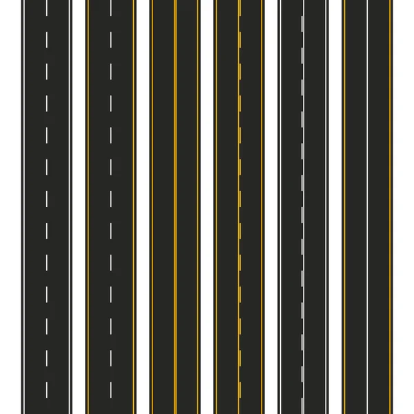 Asfalto. Conjunto de tipos de carretera con marcas. Diseño de plantilla de tira de carretera para infografía. Ilustración vectorial — Archivo Imágenes Vectoriales