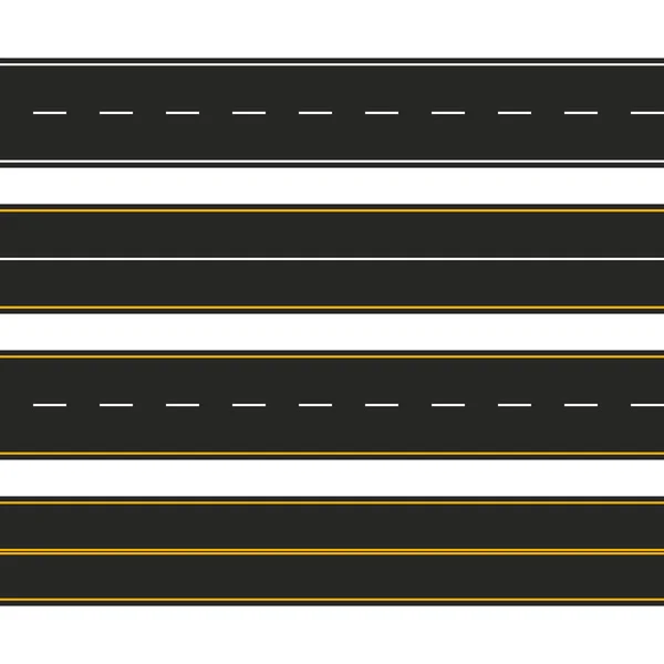 De l'asphalte. Ensemble de types de routes avec marquage. Conception de gabarit de bande de route pour infographie. Illustration vectorielle — Image vectorielle