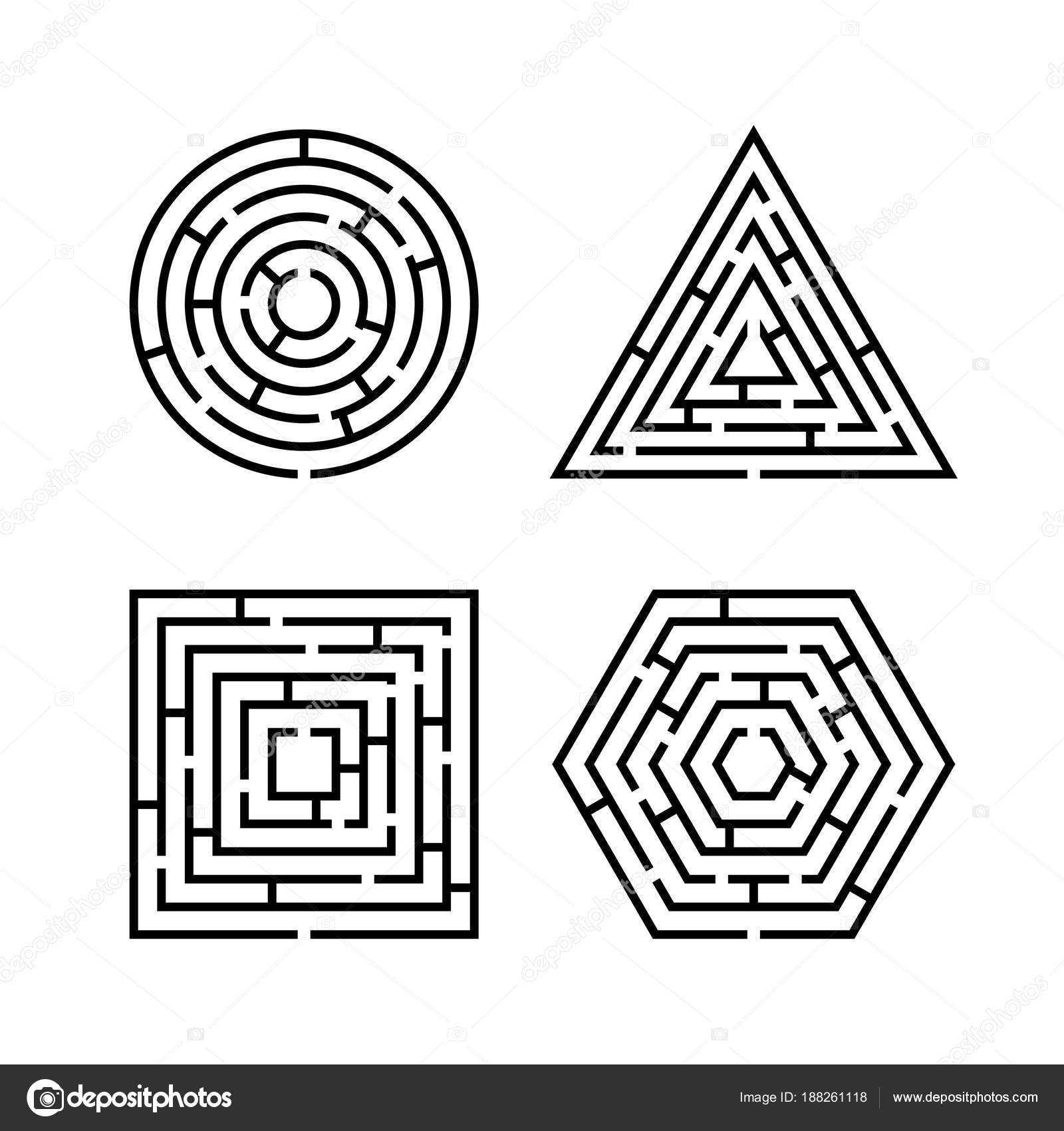 Set Of Labyrinth Different Shapes For Game Maze Square Round