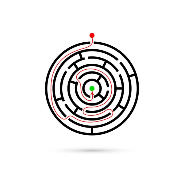 Labyrinthe circulaire avec moyen de centre. Confusion commerciale et concept de solution. Design plat. Illustration vectorielle sur fond blanc — Image vectorielle