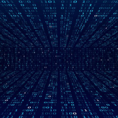 Şifreleme bilgileri. İkili kod mavi zemin üzerine. Rasgele ikili sayılar. Güvenlik Duvarı soyut kavram. Vektör çizim