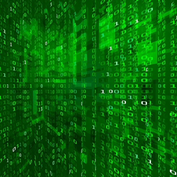 Corriente matriz. Codificación de datos binarios. Antecedentes de tecnología ciberespacial. Textura de números binarios. Ilustración vectorial aislada en verde — Archivo Imágenes Vectoriales