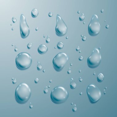 Su damla küme. Şeffaflık şablon bırakır. Vektör çizim