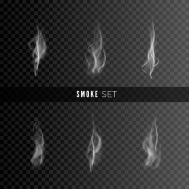 Koyu arka plan üzerinde izole kümesi duman. Şablon duman /. Doku duman. Vektör çizim