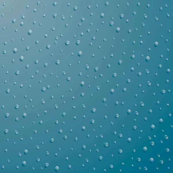 Gotas de água. Chuva ou chuveiro cai isolado no fundo azul. Ilustração vetorial —  Vetores de Stock